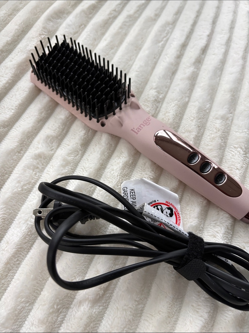Lange Pink Heated Straightening Brush with Black Bristles